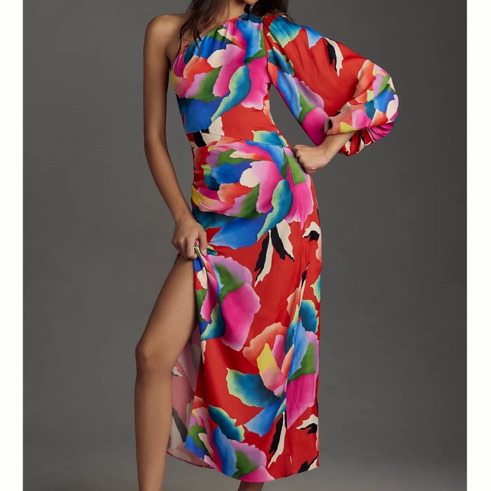 Farm rio Farm Rio One-Shoulder Slim Floral Midi Dress